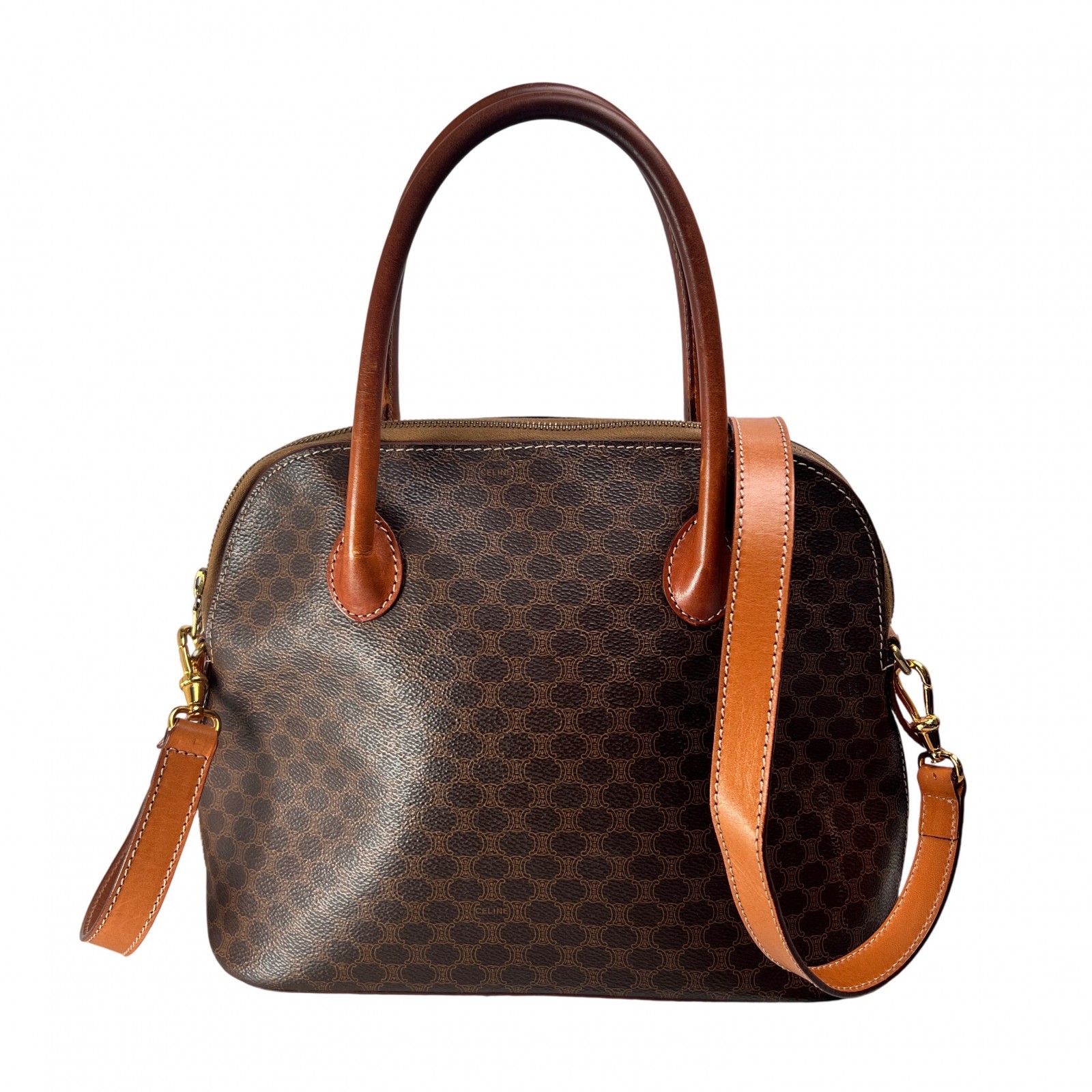 CELINE セリーヌ マカダム ２WAY レザー ショルダーバッグ ブラウン A-14105