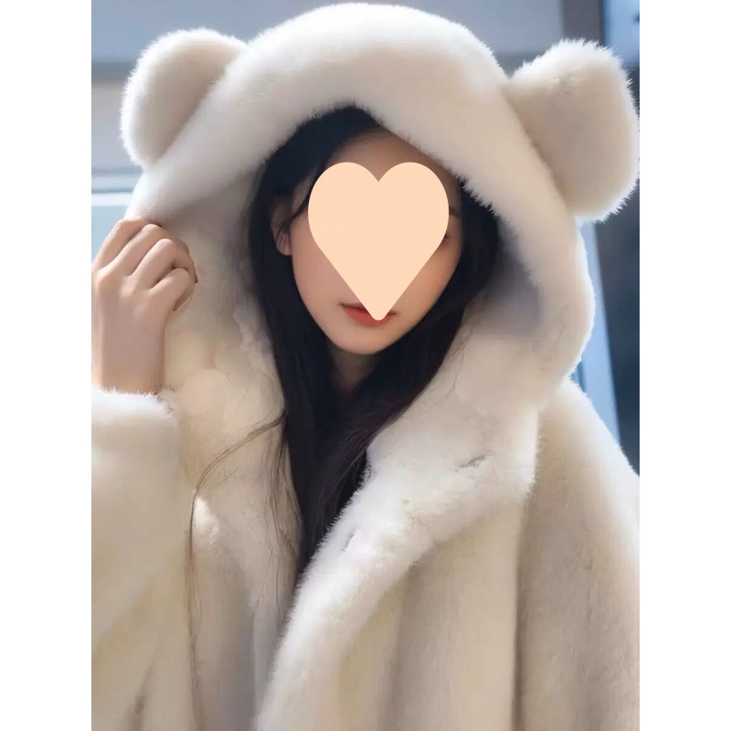 女性用ラムウールコート冬の新スタイルかわいい耳付きフード付き環境に優しいレザー肥厚レッキスウサギぬいぐるみトップ