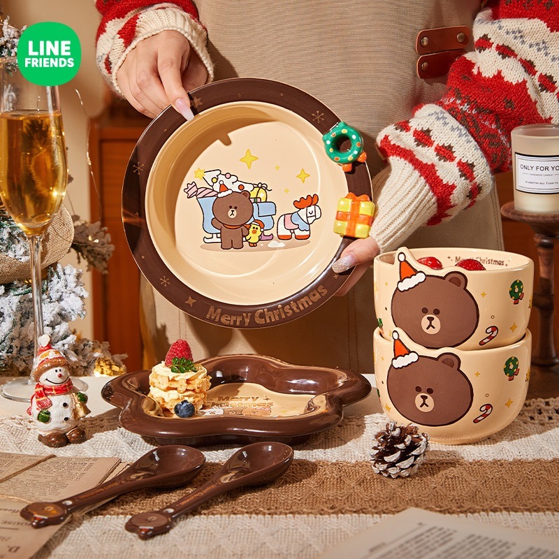 ブラウンベア陶磁器ボウルかわいい食器セット結婚土産誕生日プレゼントクリスマス食器セット家庭用