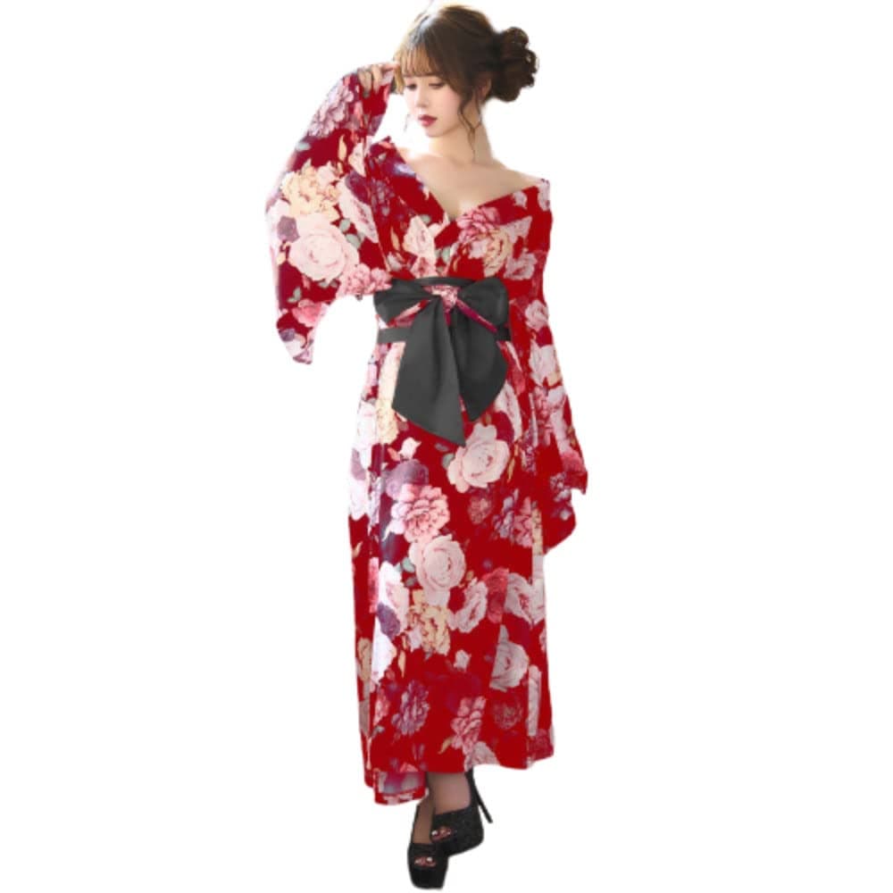 ［ドレスアンドカジュアルマーケット］花魁 コスプレ ロング 仮装 コスプレ セクシーコスプレ 花魁衣装 和服 前開きタイプ和柄花魁着物ロングドレス