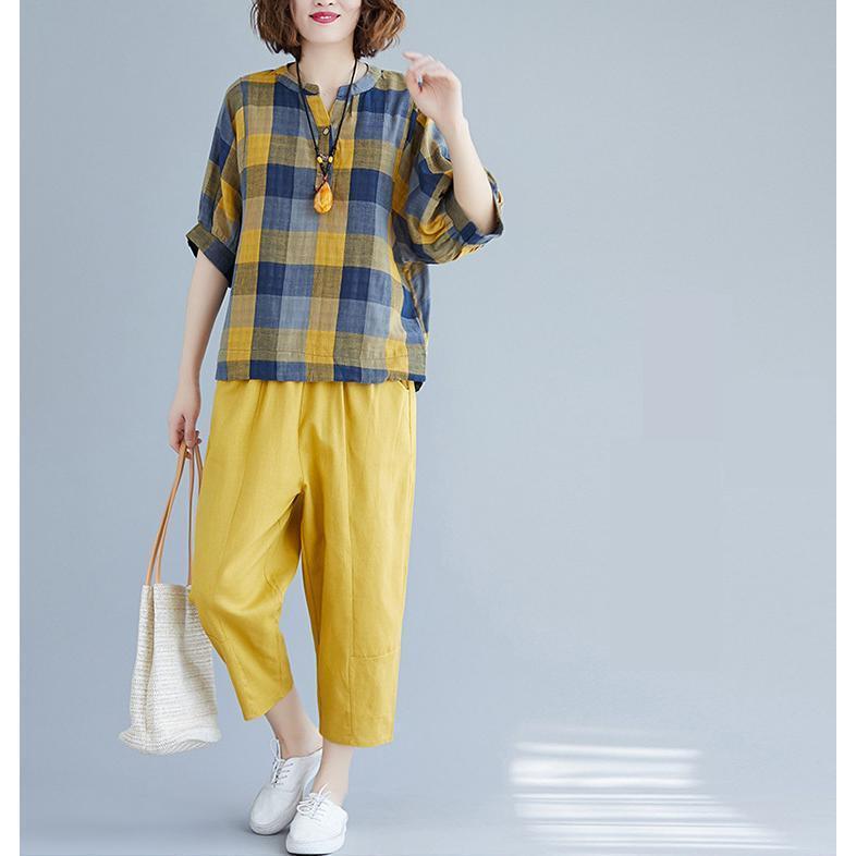 セットアップ ブロックチェック 上下セット ブラウス パンツ フロントボタン