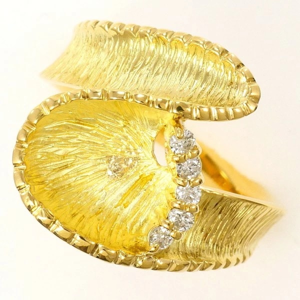 K18 18金 YG リング 指輪 7.5号 ダイヤ 0.09 カード鑑別書 ジュエリー 中古