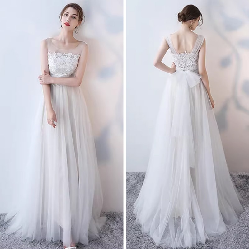 エレガント ノースリーブ ウェディングドレス パーティードレス レディース ロングドレス 背中開き フェミニン チュール シースルー きれいめ 上品 フォーマル プリンセス 花柄 秋 謝恩会 結婚式