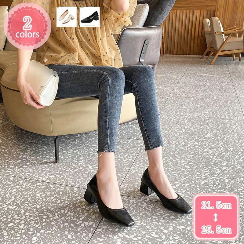 1000円OFFクーポン パンプス フォーマルシューズ 柔らかい 脱げない 痛くない ミドルヒール 軽量 スクエアトゥ 婦人靴 靴 レディース パンプス 女性 レディース靴 走れるパンプス スリッポン