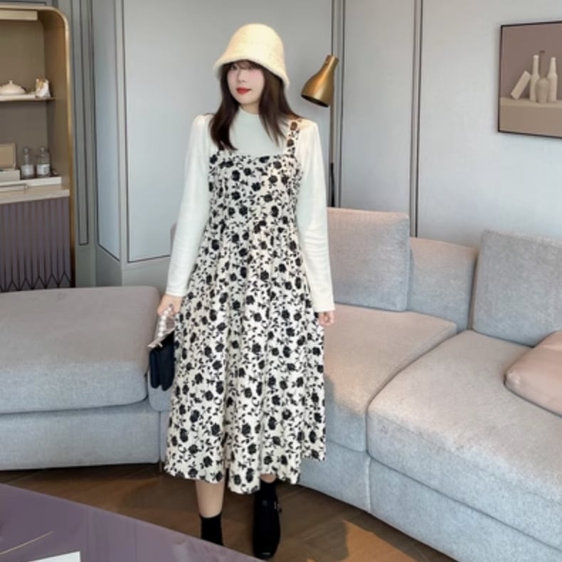 ワンピース デート フレアワンピース ミモレ ミモレ丈 袖あり 長袖 かわいい 大人可愛い きれいめ シンプル カジュアル 大人 上品 おしゃれ お洒落 主役級 存在感 春 秋 10代 20代 30代