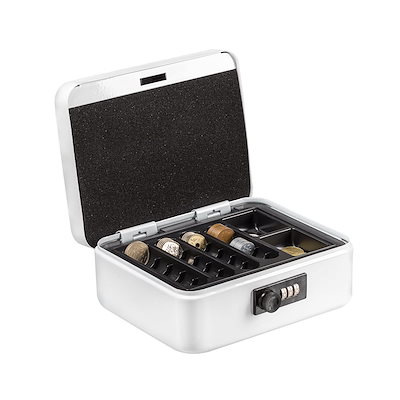 他サイト： 八番屋 手提げ金庫 キャッシュメイト ダイヤル付 A6サイズ 会計 オフィス ミニ金庫 貯金箱 スチール製 家庭用 約W20×D15.8×H8.5cm M200JP ホワイトの商品画像