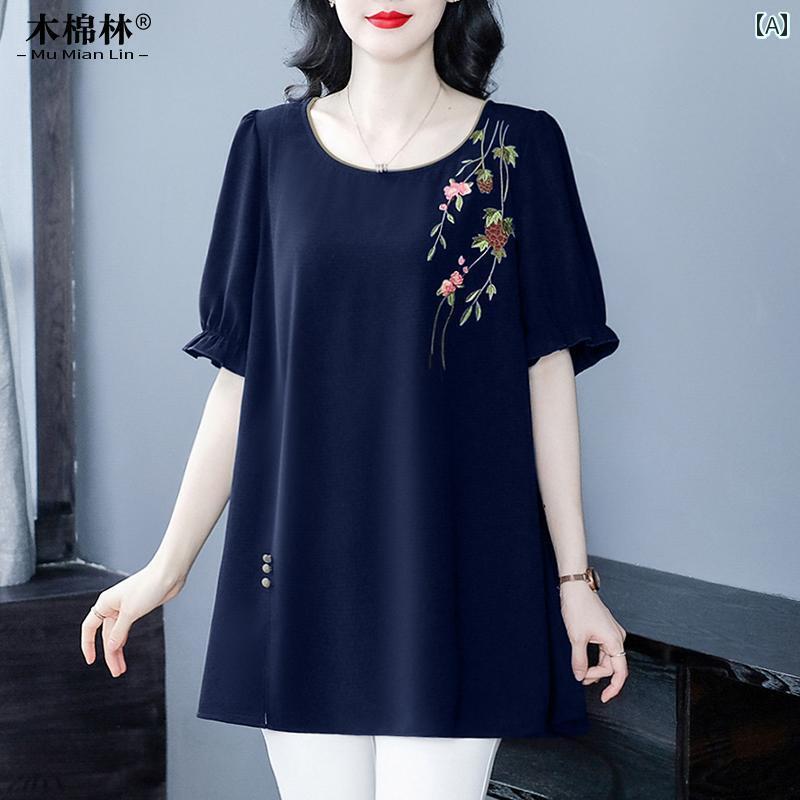 レディース　Tシャツ　半袖 大きいサイズ 婦人服 丸 首 トップス Tシャツ 夏型 ママ おしゃれ 肉付き カジュアル 万能 半袖 シャツ