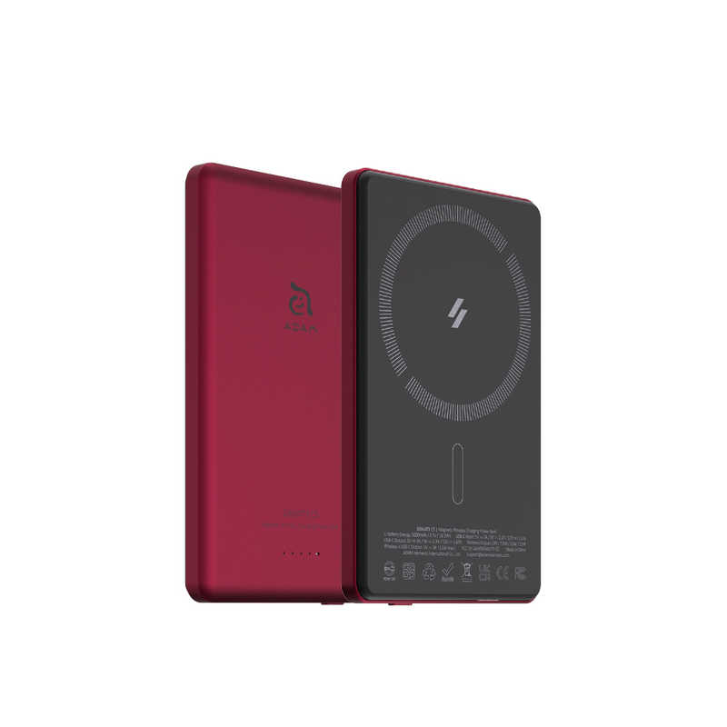 ADAMELEMENTS　Magsafe対応ワイヤレス充電 5000mAh 超薄型 モバイルバッテリー レッド　APBADGVC5RD