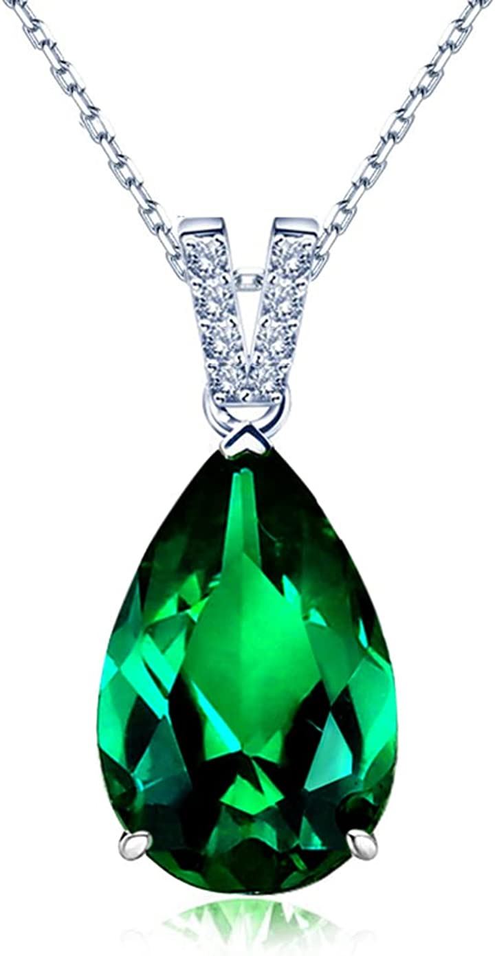 誕生石 LUCKY レディース 925シルバー ネックレス ペンダント(5月 誕生石 合成エメラルド)