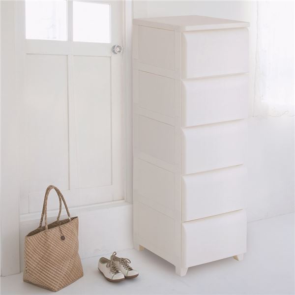 ホコリが入りにくい nodus 5段スリムチェスト アイボリー 組立式