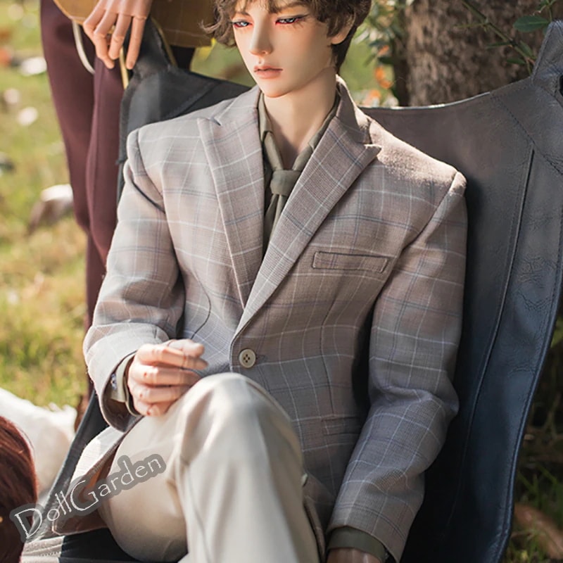 ドール服 BJD用アウター チェック柄スーツジャケット ベージュグレー SD17/70cm普通/soomID75/YC76/75cm筋肉ありサイズ球体関節人形用衣装 ドールウェア