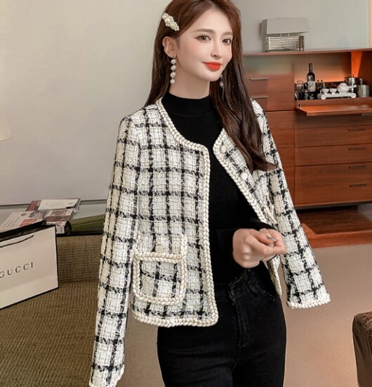 【取寄：納期2週間】ツイードジャケット レディース ノーカラー ノーカラージャケット ジャケット アウター 秋アウター きれいめ 上品 ショート丈 ショート ジャケット 大人 チェック