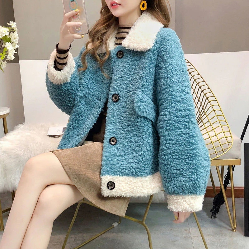 品質いいな新品 ラシャコート コート レデイース ラム毛 毛皮 秋冬 ダブルコート 可愛い韓国風 配色 ロング丈 ダブルコートきれいめ長袖アウター カジュアルウエア 着痩せ