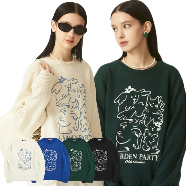 [ODD STUDIO] ガーデンパーティードローイングラウンドニット - 4COLOR