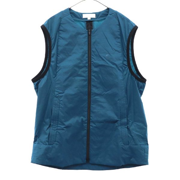 ワンポイントプリント ゴルフ 中綿 ノーカラー ベスト LL ブルー コンパクト メンズ