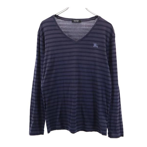 バーバリーブラックレーベル 三陽商会 ボーダー柄 長袖 Vネック Tシャツ 2 ネイビー系 BURBERRY BLACK LABEL ロンT メンズ