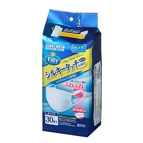 フィッティ シルキータッチ耳ゴムふわり 30枚 ホワイト ふつう エコノミーパック ケース付き × 6個セット