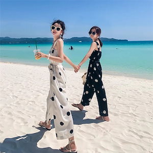 おしゃれにスッキリ着こなせるサスペンダーパンツ レディース 韓国版 シフォン ファッション オールインワン ゆったりする スリム ドット サロペット トレンド