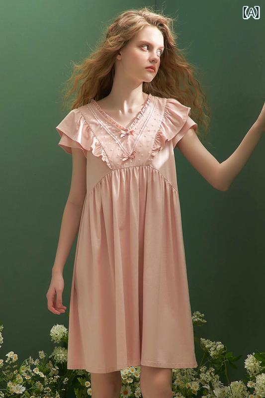 ネグリジェ レディース 宮廷風 半袖 レースフリルワンピース ドレス シンプルフレンチ 上品 ゆるかわ ルーム ナイト ホームウェア 4,924円