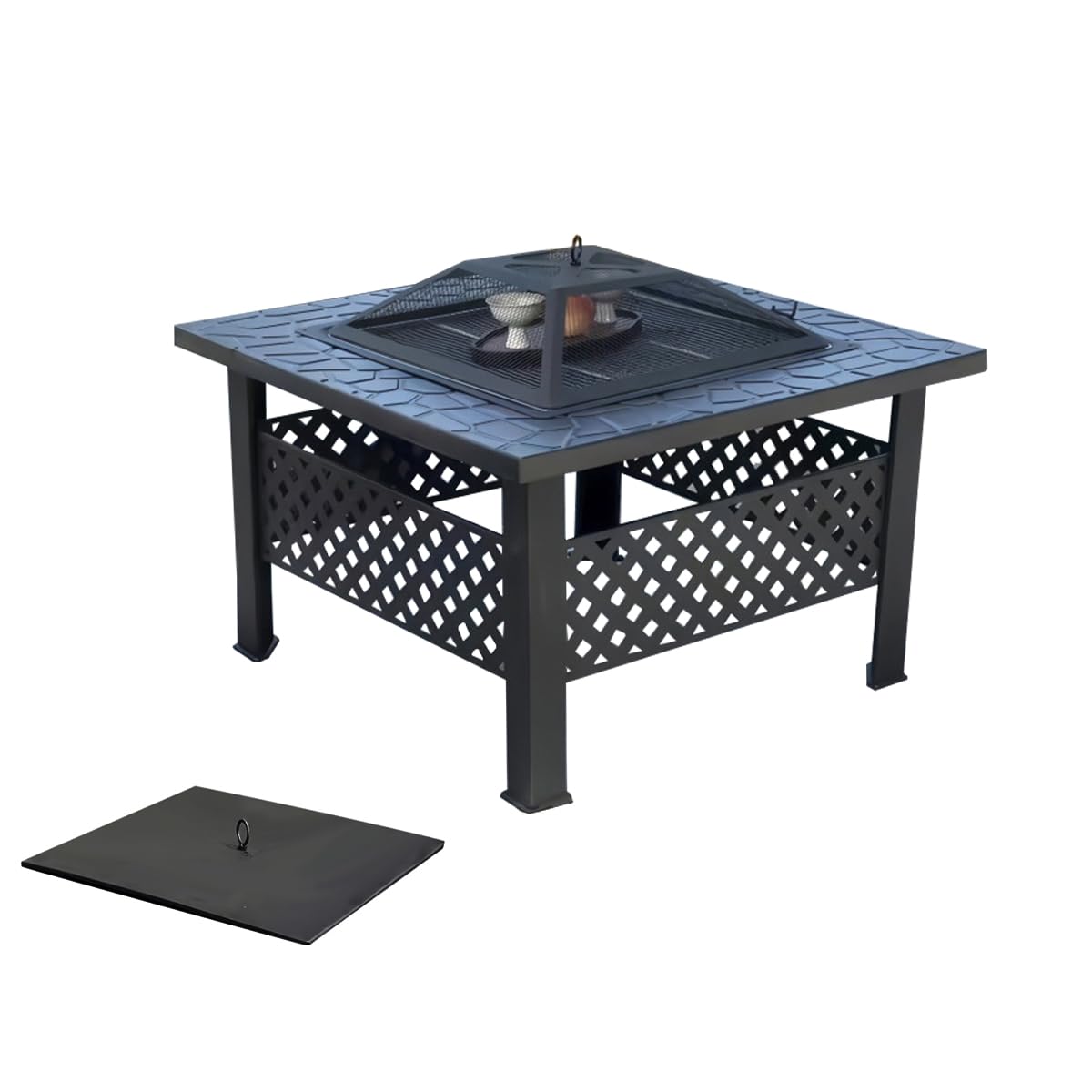 ファイヤーピット 焚き火台 テーブル バーベキュー 囲炉裏 焼肉 テーブル 自宅 庭 大人数 耐熱性 自宅 庭 家庭用 囲炉裏 おしゃれ 焚き火台 グリル キャンプ用 (ファイヤーピット+カバー板)