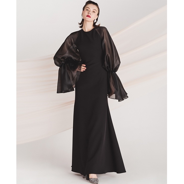 ボリュームスリーブマキシ丈ワンピース パーティードレス 結婚式 ワンピース フォーマル 披露宴 卒業式 入学式 発表会 二次会 20代 30代 40代 大人 レディース 春 夏 秋 冬