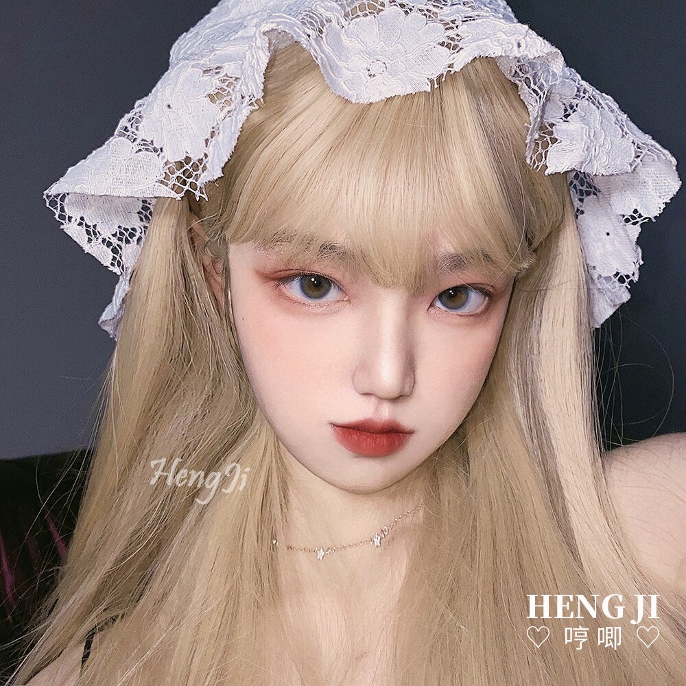 【3日で出荷】ウィッグ女性ロングヘアロリータナチュラルリアルガールjkジヘアリペアフェイスローゴールデンフェイクヘ