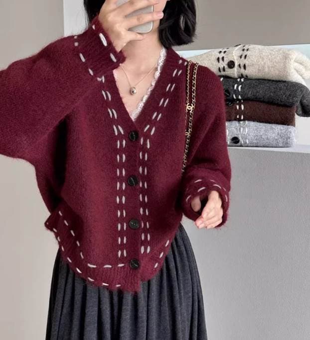 クーポン有トップス レディース ニット セーター カーディガン 秋 冬 ショート丈 短丈トップス 長袖 二の腕カバー Vネック ストレート オーバーサイズ ハイウエスト ふっくら カラバリあり グレー