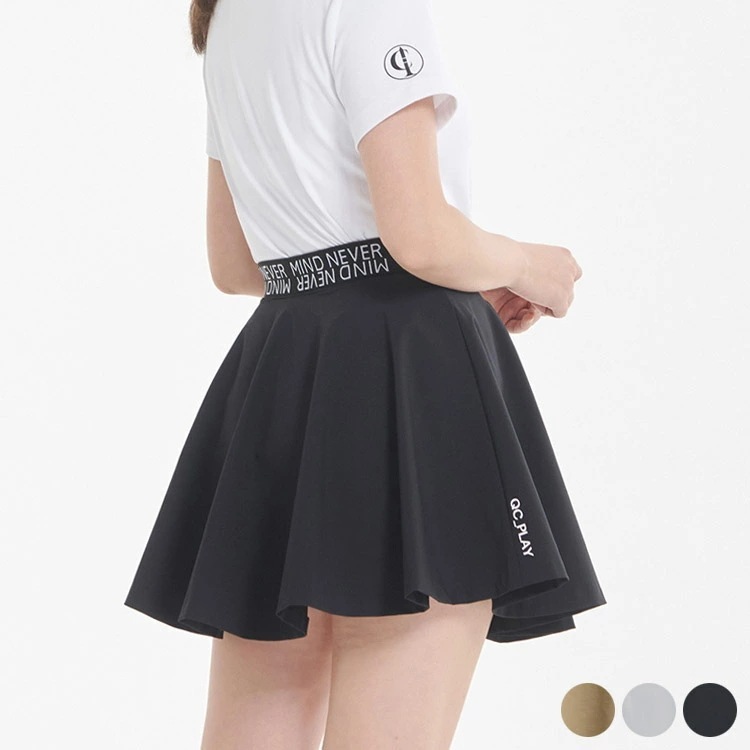 ゴルフウェア レディース 韓国 スカート フレア ウエストゴム ロゴ レタリング フレアスカート カジュアル 無地 ウエストゴム 秋 春 おしゃれ