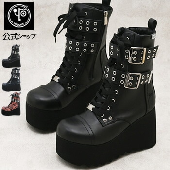 【公式SHOP特典キズ補修液付】 ヨースケ YOSUKE 厚底 ブーツ レディース レースアップブーツ スタッズ 10cm 厚底フラット 靴