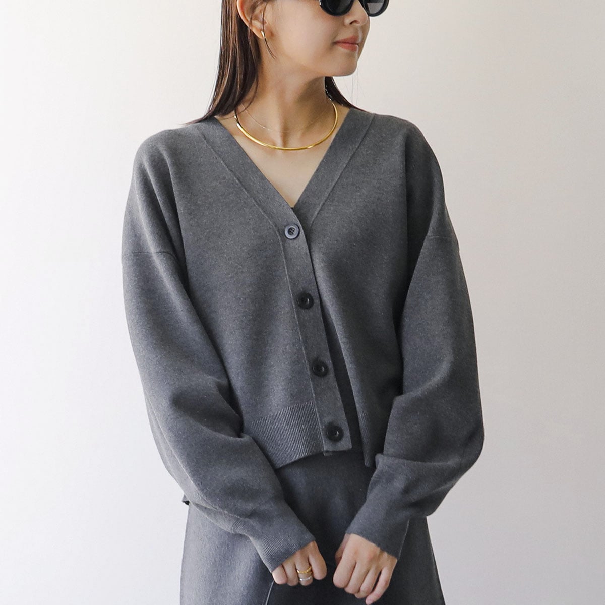 MICA&DEAL マイカ＆ディール カーディガン milanrib short cardigan ミラノリブショート 0125308236 レディース Ｖネック 長袖 セットアップ可能 GRAY