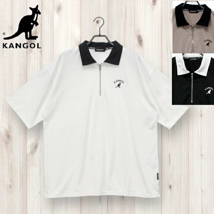 【KANGOL】 カンゴール ポロシャツ ハーフジップ クレリックシャツ オーバーサイズ ワンポイント刺繍 シンプル ストリート ダンス メンズ レディース ユニセックス kangolポロシャツ カン