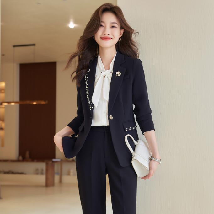 スーツ 洗える レディース パンツスーツ　セットアップ　ビジネススーツ フォーマルスーツ 2点セット 面接 就活 新卒 説明会 入社式 転職 OL 通勤服 オフィス 仕事 ストレッチ ブラック 黒 ネ