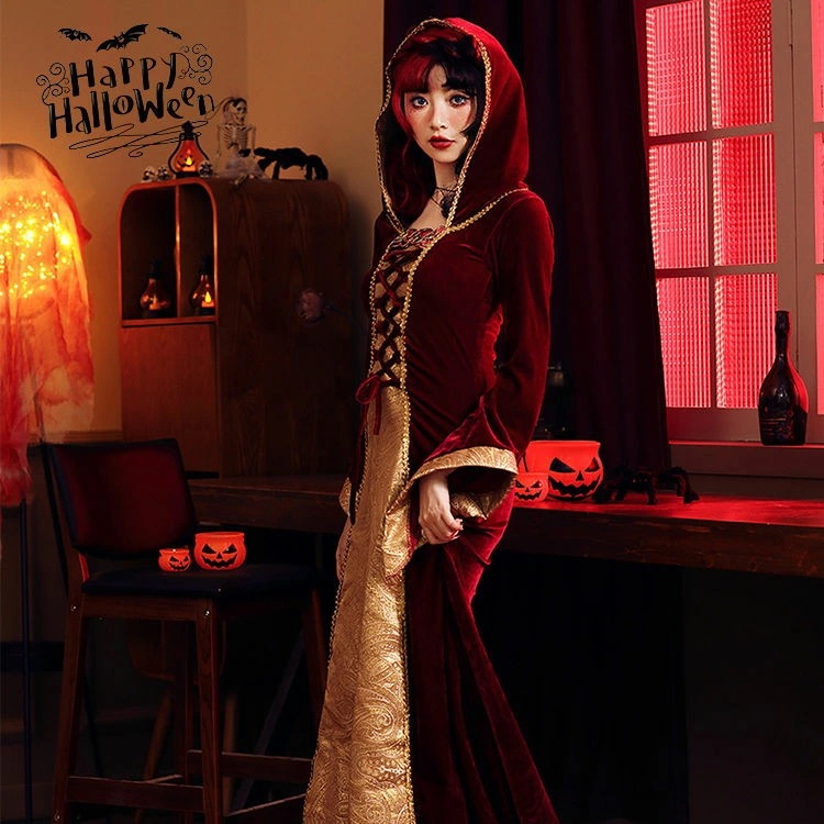 ハロウィン コスプレ服装 仮装コスチューム 悪魔 魔女 ヨーロッパ風 宮廷 復古 巫女 大人用 ワンピース 衣装 舞台服 魔女っ子 吸血鬼 ヴァンパイア 万聖節 コスプレ 女王様 イベント 学園祭