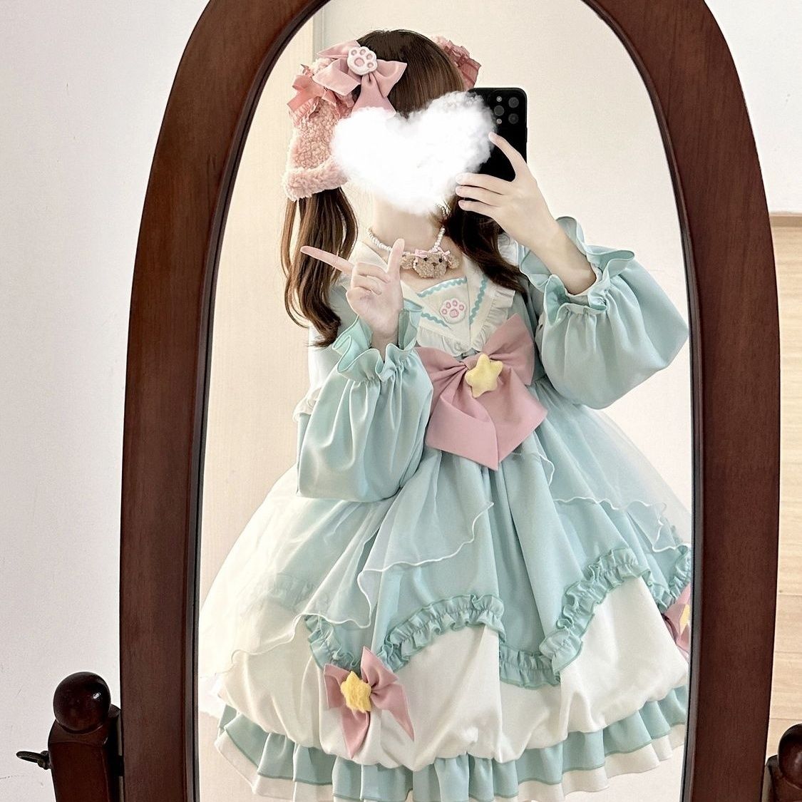 ロリータ 大きいサイズ フルロリータ ネイビー ネックop 長袖 ポッドワンピース 長袖ドレス 4,991円