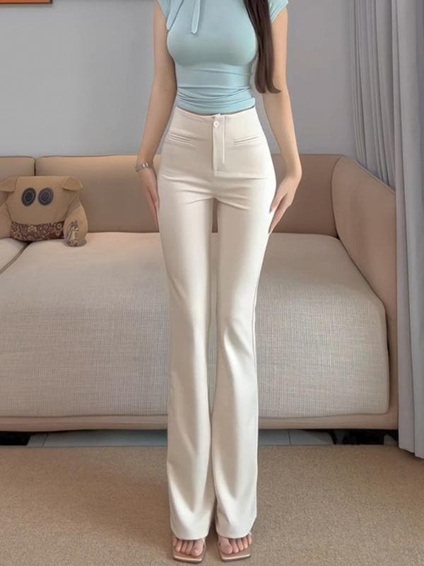 レディース ファッション オシャレ カワイイ シンプル 人カワイイ きいサイズ ストレッチ スリムフィット バット リフト フレア パンツ ハイウエスト ロング パンツ 白
