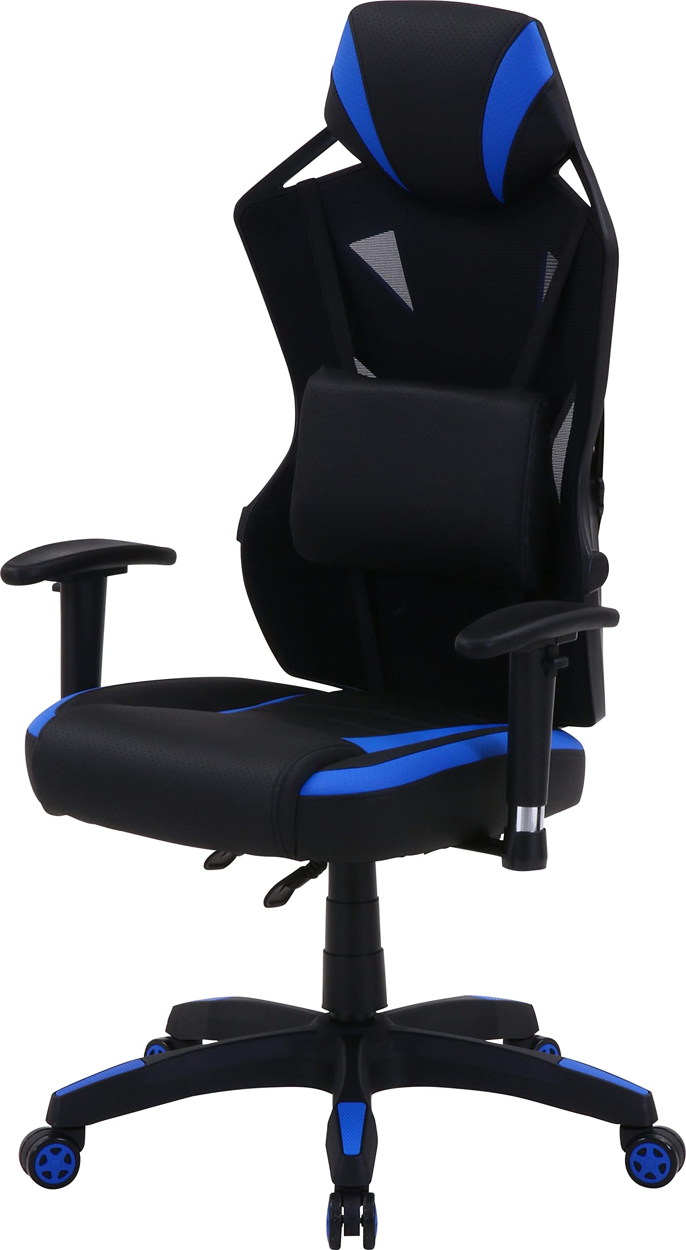 不二貿易 ゲーミングチェア パーソナルチェア 幅68.5×奥行65.5×高さ118~125.5cm ブルー メッシュ 回転式 リクライニング レイズ 19428 39936