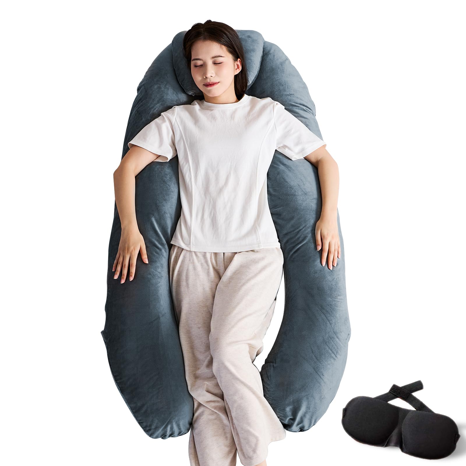 抱き枕 だきまくら 妊婦 快眠グッズ ミニ枕付 男女兼用 マタニティ 授乳クッション 体圧分散 首 肩 腰 サポート 多機能 u字型 カバー洗える プレゼント 補充綿約250g付 130x60cm（ダ