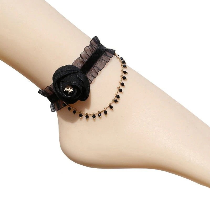 メガ割 ヴィンテージフラワーポッドタッセルクリスタルチェーンシルクフォレストジュエリーシンプルな弾性女性アンクレット