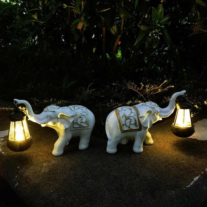 ガーデン ライト 象 ヴィンテージ調 ソーラー 充電式 おしゃれ かわいい 北欧 ガーデニング 置き型 外灯 庭 ベランダ 屋外 照明 白 4-7