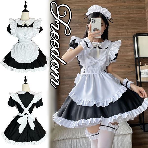 メイド コスプレ コスチューム 衣装 エプロン メイド服 メイドカフェ アキバ ゴスロリ ロリータ アイドル 萌え ステージ 制服 ハロウィン インスタ 撮影 可愛いクラシカル系！カチューシャ付きフ