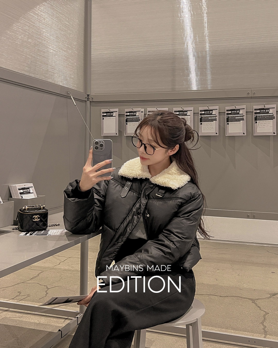 バイカラーボアジャンパー韓国ファッション レディース