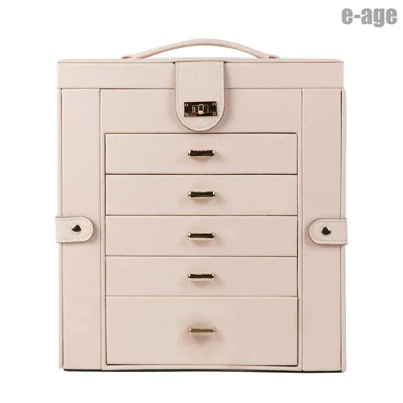 メガ割 ジュエス クリスタル 木製 大容量 可愛い 姫系 ネックレス 鏡付き アクセサリー収納 アクセサリーケース 宝石箱 5段 白 ピンク