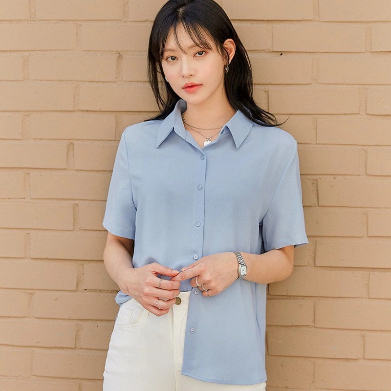 【1つ買うと10つ無料】女性のためのシフォンシャツ夏の短袖レトロなスタイルカジュアルファッションシャツの気質ゆるい多用途