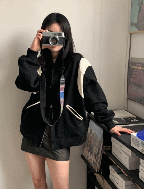 (Unisex) カン バシティー レター 配色 オーバーフィット ジャケット [2color]