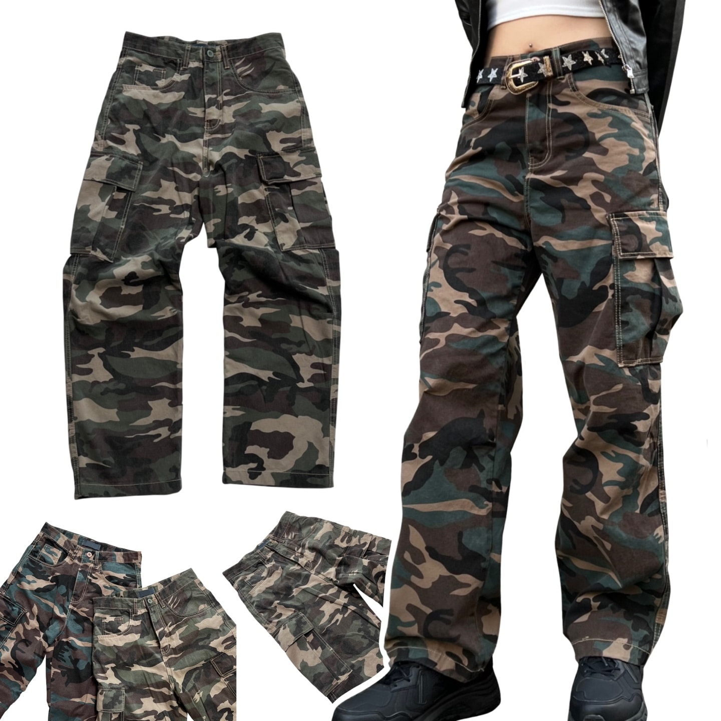 Camo military wide cargo pants (2color) / カーゴミリタリーワイドカーゴパンツロングY2Kビンテージユニセックス