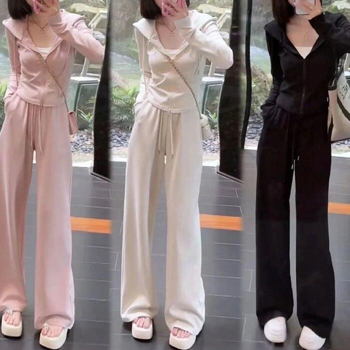 セットアップ 2点セット トップス パンツ パーカー スウェット レディース 長袖 ロングパンツ カジュアル ジャージ スポーティ フード スリム かっこいい リラックス ベージュ ピンク ブラック