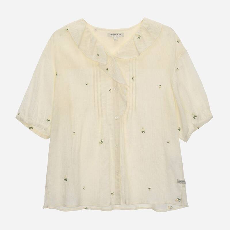 フラワー刺繍のラッフルカラーブラウス T264MBL237W