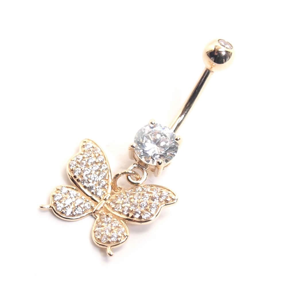 14G 14K バタフライダングル バナナバーベル ボディピアス へそピアス