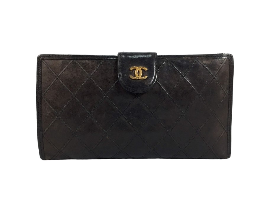 長財布 ラムスキン ココマーク ガマ口 ブラック レザー 中古品