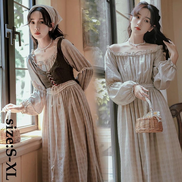 レディース お洒落 ワンピースセット セットアップ ベスト+ワンピース オシャレ バロック ヨーロッパ 宮廷風 森系ワンピース ゆったり 着痩せ 長袖 ロング丈 20代 30代 40代 きれいめ 2点